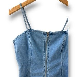 Women’s Forever 21 Denim Zip Mini Dress Adjustable Straps Small NWT